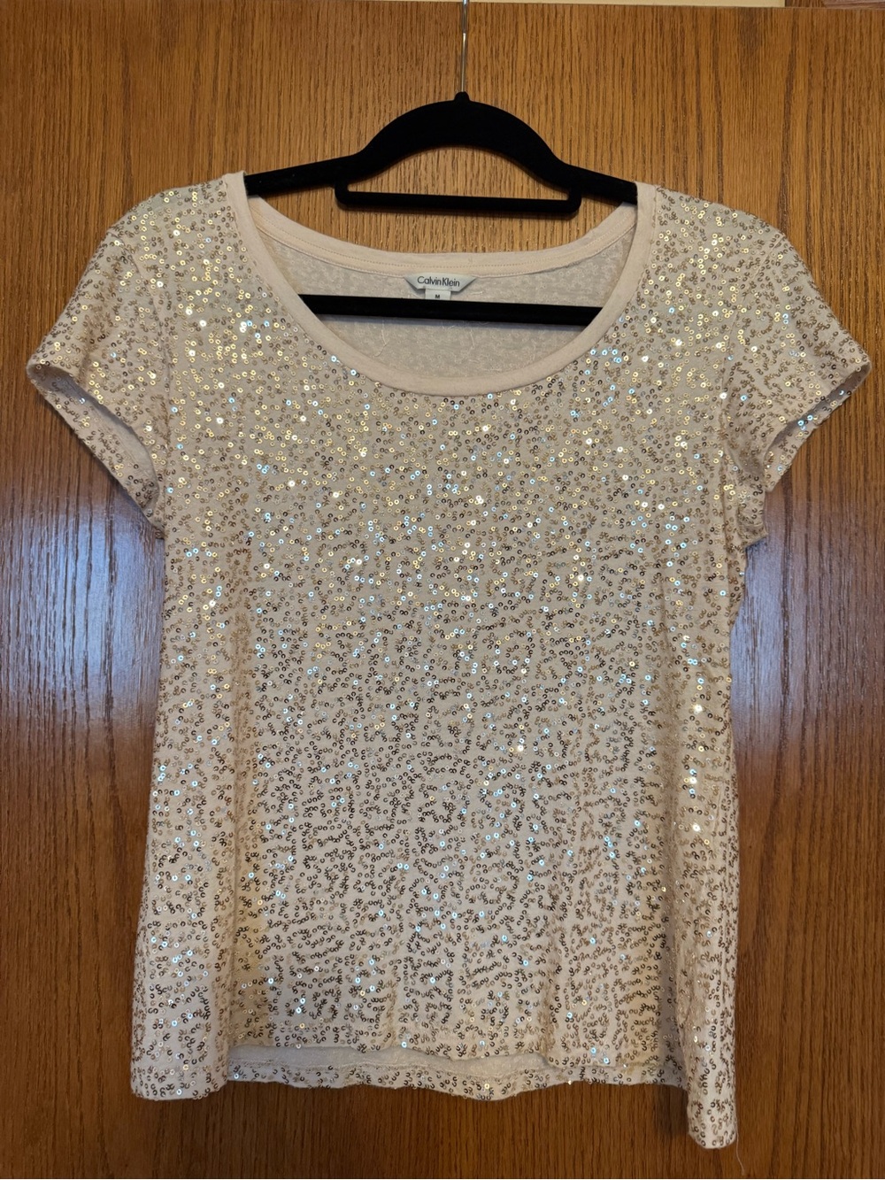 Calvin Klein Women's Short-Sleeve Sequin Scoop Neck Top - Blush Pink